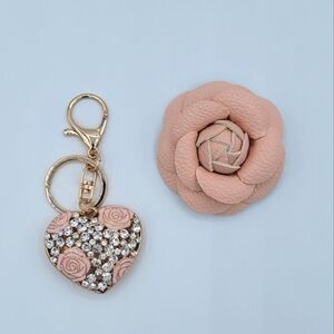 Bag Accessory Bundle Pink Camellia & Heart Bag Charm #2187